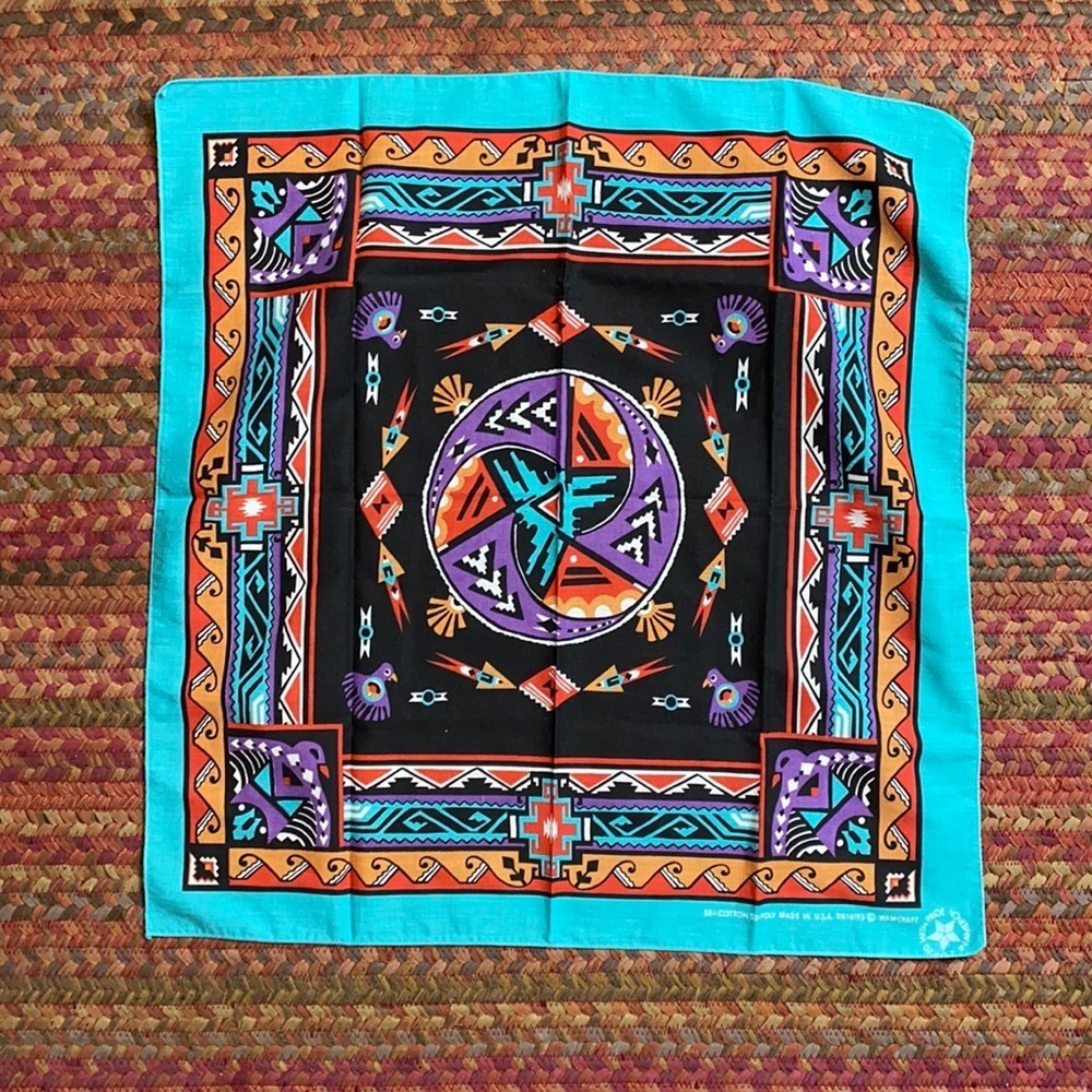 BLUE- VINTAGE WAMCRAFT BANDANA MADE IN USA